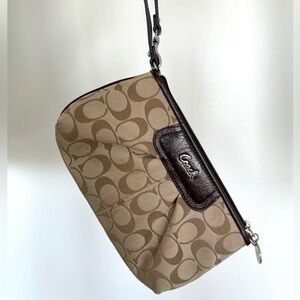 Vintage Coach Signature Canvas Wristlet Brown Khaki Y2K Mini Bag